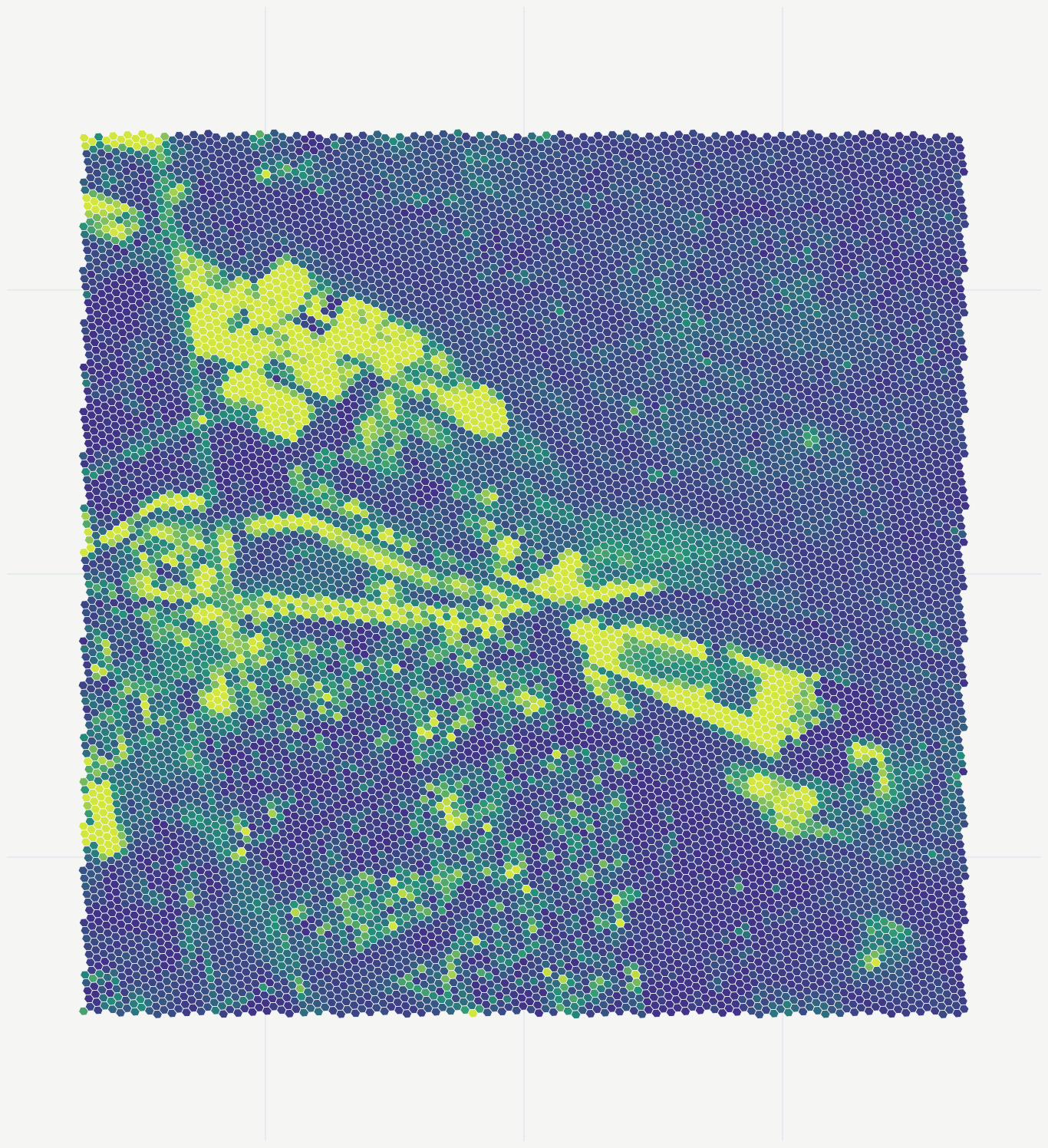 Vegetation index H3 map rendered as an Omniterra Pulse context layer.