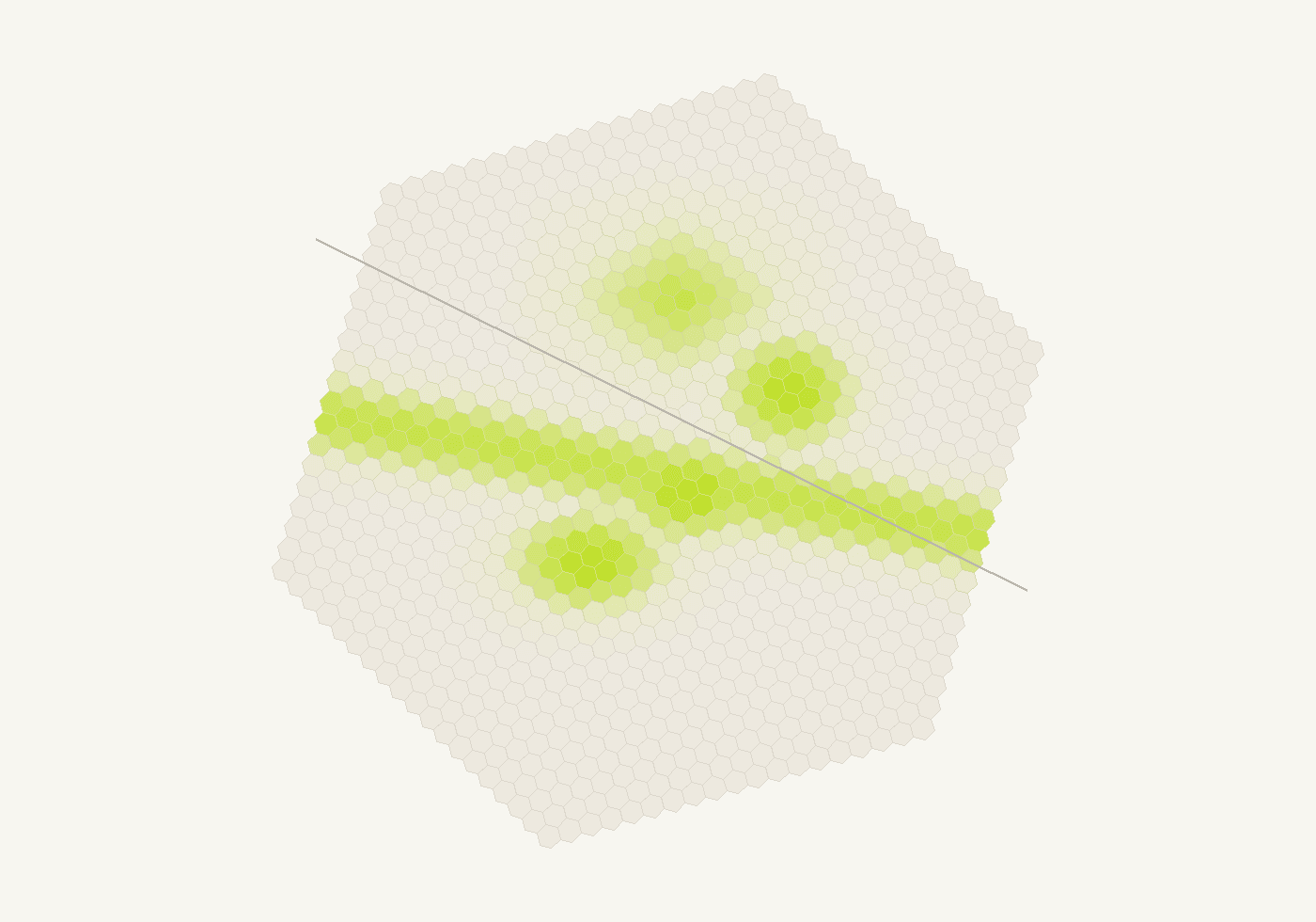 Illustration of green change footprints on a neutral spatial grid. Not a measurement of a real site.